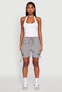 Womens Trendy Nylon Drawstring Waist Utility Shorts, Grey, Size S
