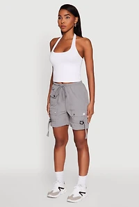 Womens Trendy Nylon Drawstring Waist Utility Shorts, Grey, Size S