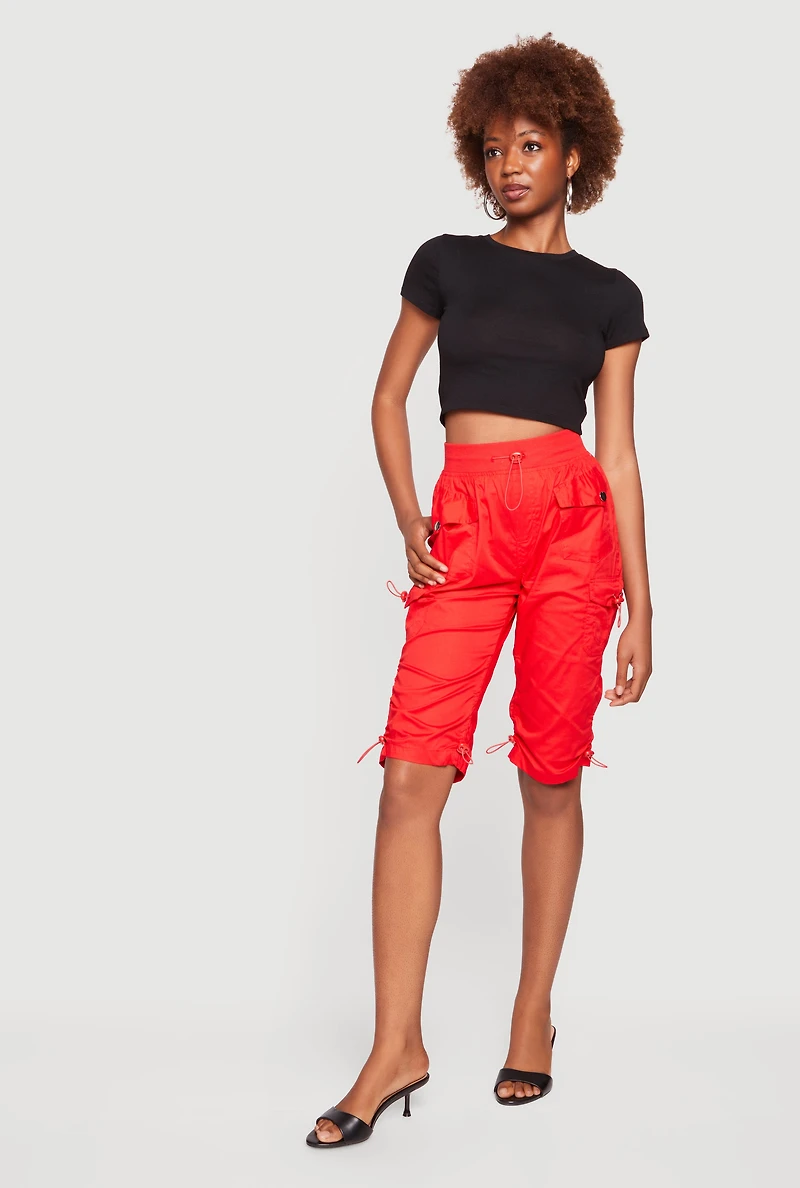 Toggle Drawstring Hem Utility Cargo Shorts