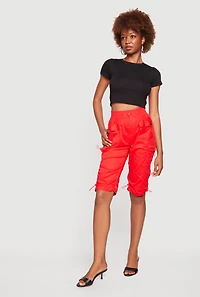 Toggle Drawstring Hem Utility Cargo Shorts