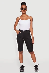 High Waisted Cargo Pocket Bermuda Shorts
