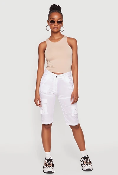 High Waisted Cargo Pocket Bermuda Shorts