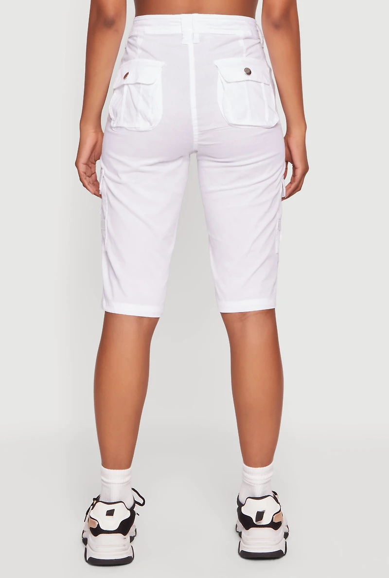 High Waisted Cargo Pocket Bermuda Shorts