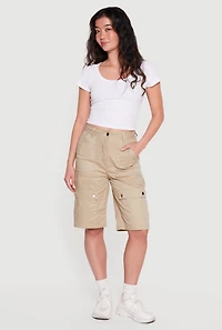 Poplin High Waisted Cargo Pocket Bermuda Shorts