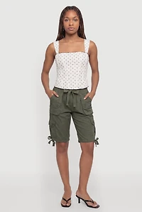 High Waisted Cargo Pocket Drawstring Shorts