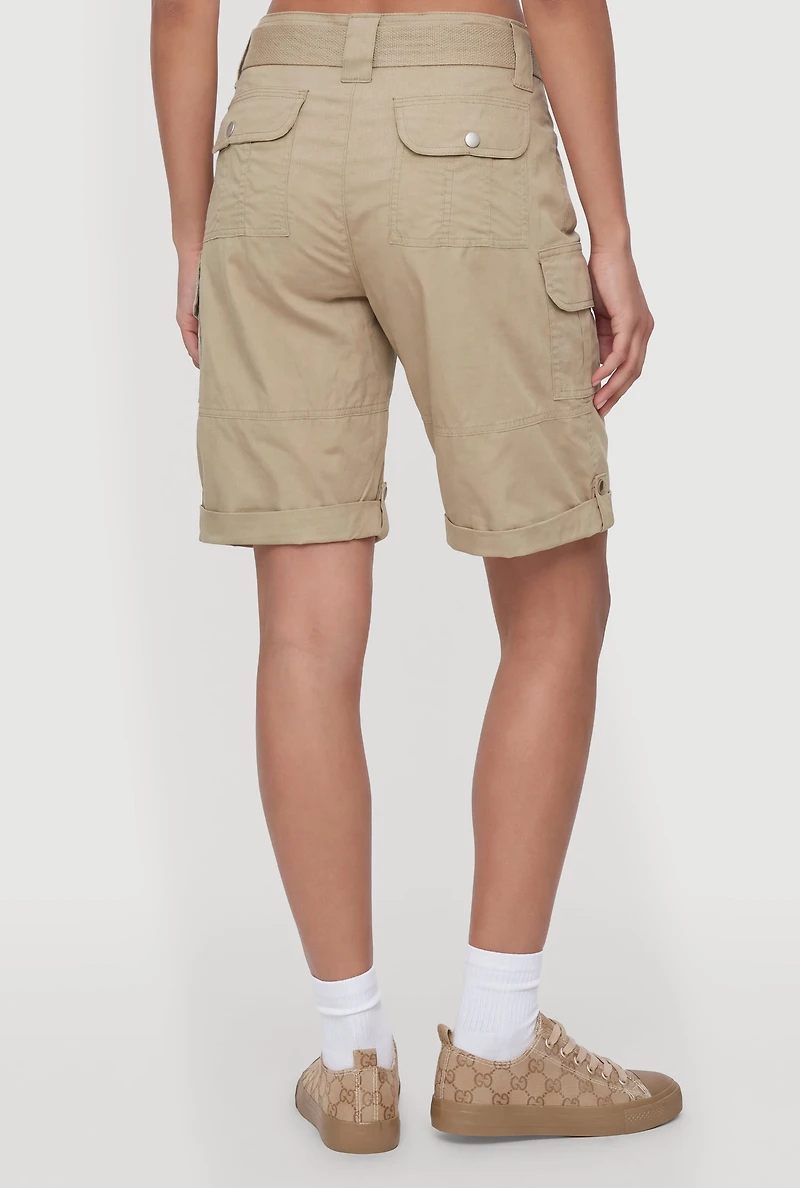 Mid Rise Cargo Shorts with Belt