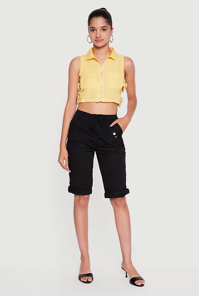 Rolled Cuff Utility Cargo Shorts