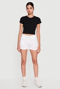 Lace Up Smocked Waist Poplin Shorts