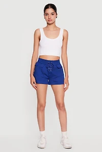 Lace Up Smocked Waist Poplin Shorts