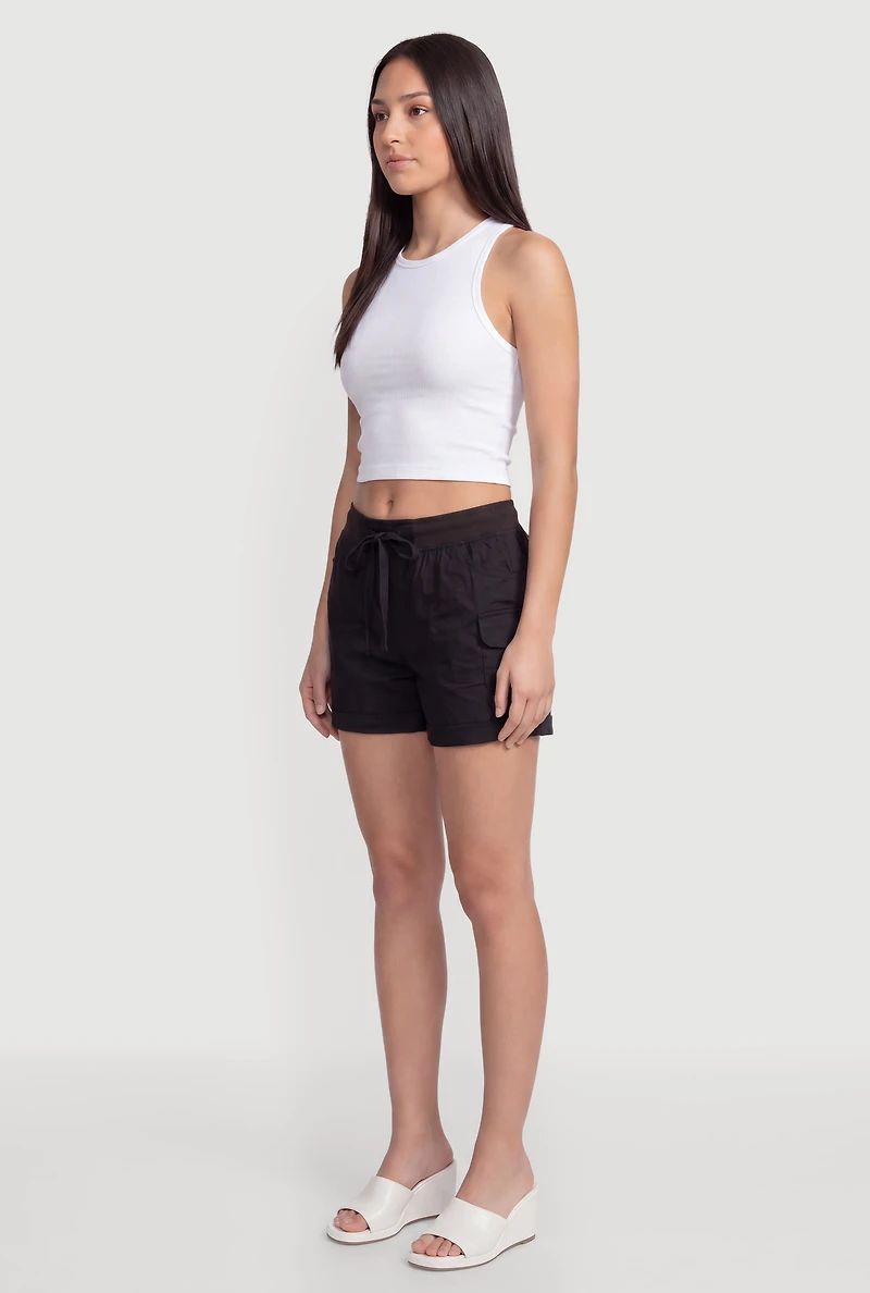 Drawstring High Waisted Cargo Shorts