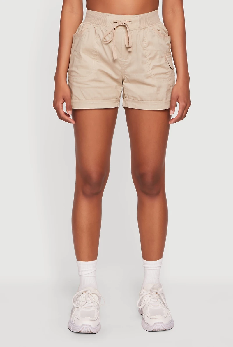 Drawstring High Waisted Cargo Shorts