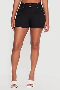 Double Button Solid Cargo Shorts
