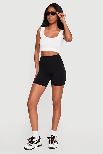 High Waisted Seamless Solid Bike Shorts
