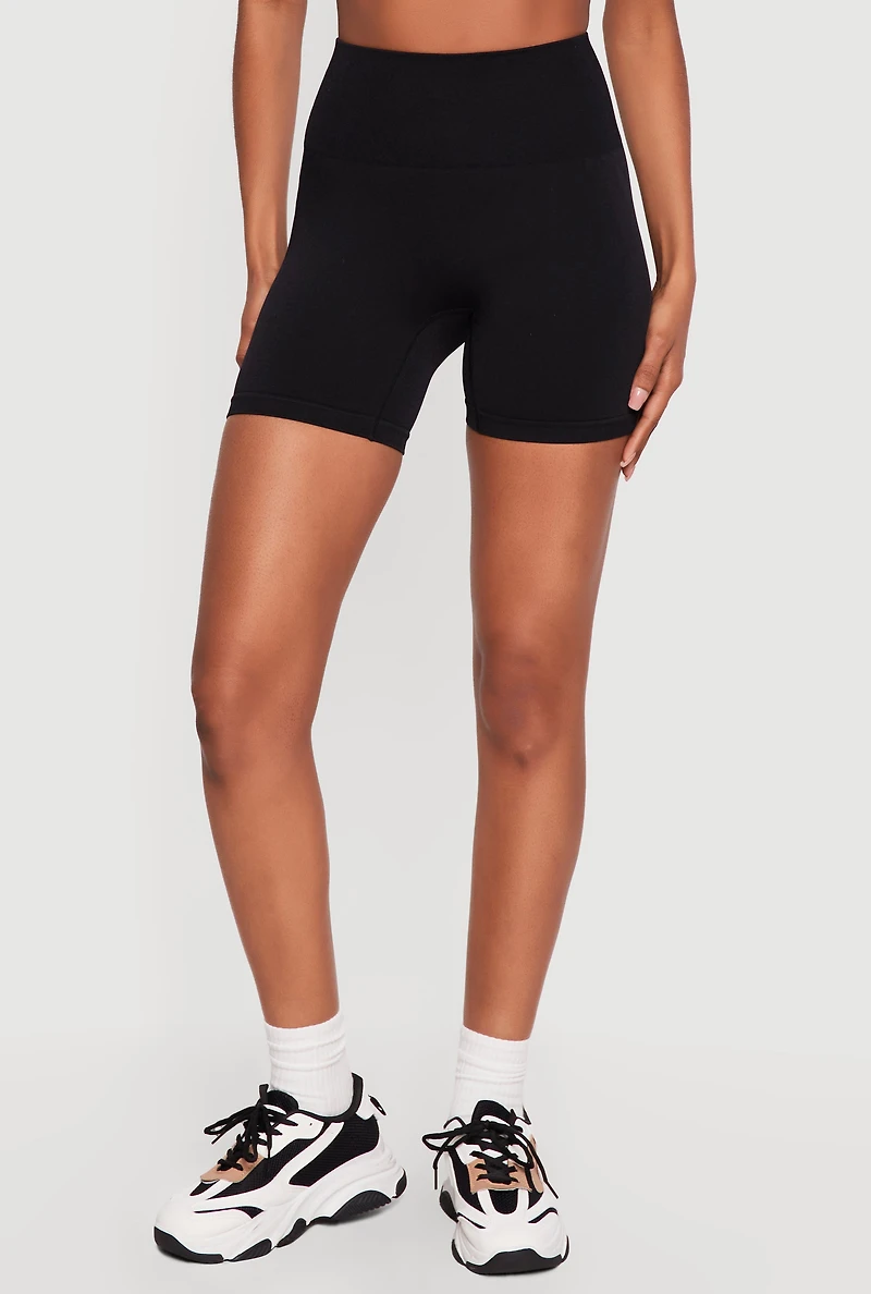 High Waisted Seamless Solid Bike Shorts