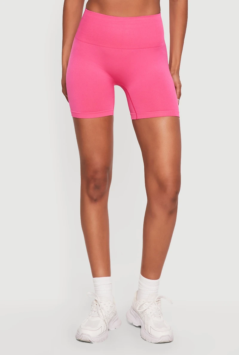 High Waisted Seamless Solid Bike Shorts