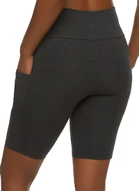 Womens High Waisted Side Pocket Biker Shorts, Grey, Size S