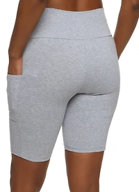 Womens High Waisted Side Pocket Biker Shorts, Grey, Size S