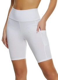 Womens High Waisted Side Pocket Biker Shorts, White, Size S
