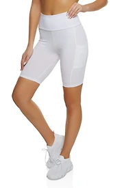 Womens High Waisted Side Pocket Biker Shorts, White, Size S