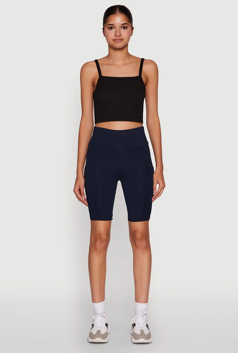 Womens High Waisted Side Pocket Biker Shorts, S