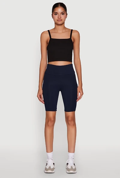 Womens High Waisted Side Pocket Biker Shorts, S