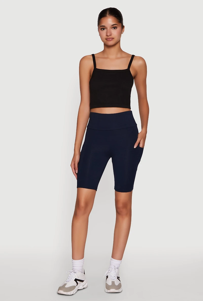 Womens High Waisted Side Pocket Biker Shorts, S