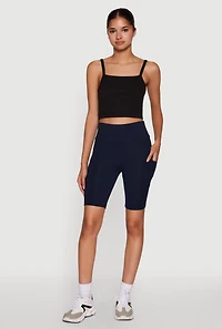 Womens High Waisted Side Pocket Biker Shorts, S