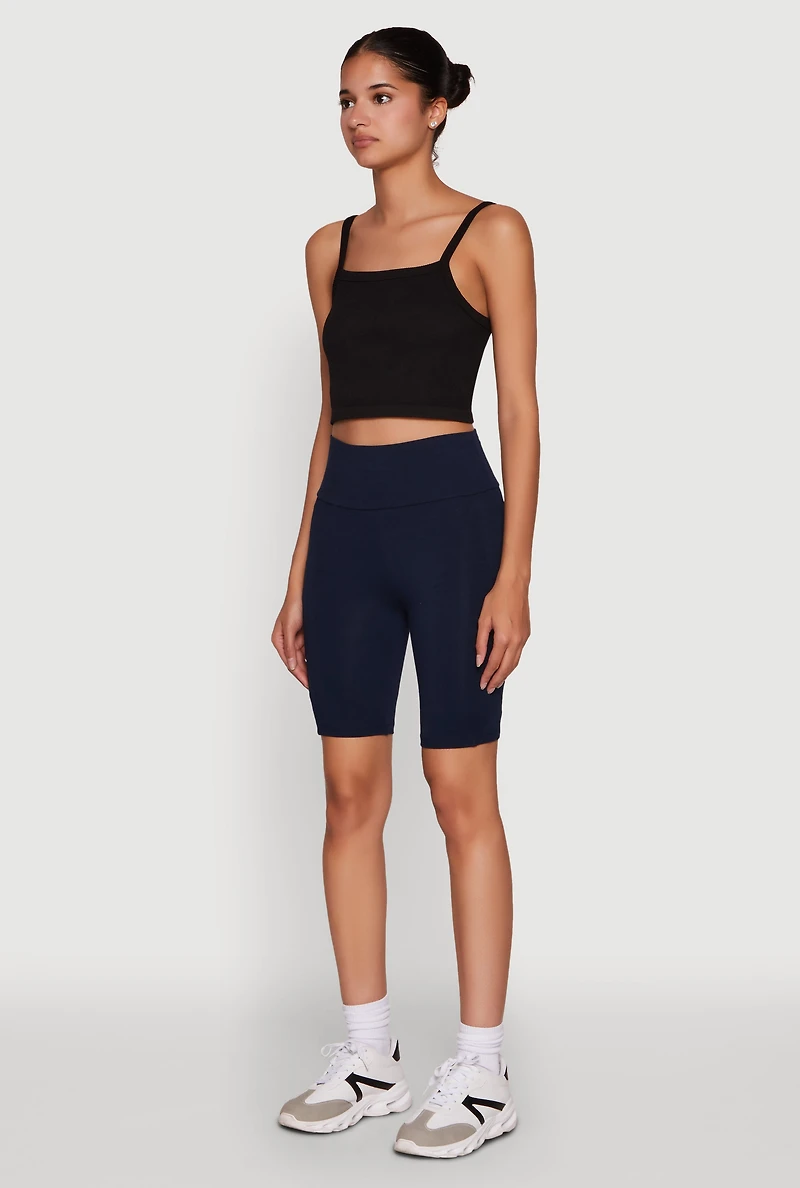 Womens High Waisted Side Pocket Biker Shorts, S