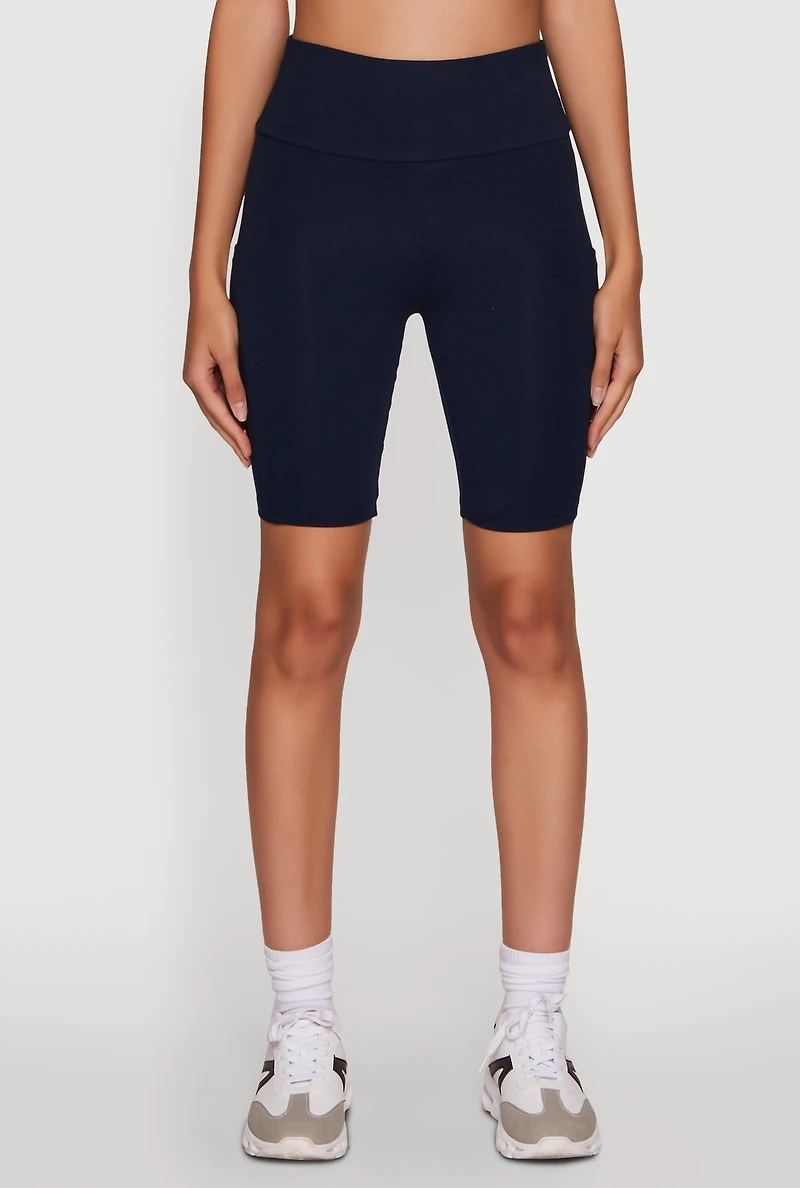 Womens High Waisted Side Pocket Biker Shorts, S