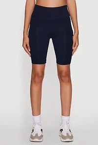 Womens High Waisted Side Pocket Biker Shorts, S