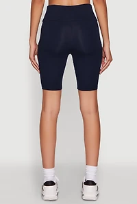 Womens High Waisted Side Pocket Biker Shorts, S