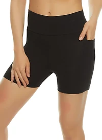 Womens Side Pocket High Waist Biker Shorts,