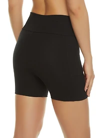 Womens Side Pocket High Waist Biker Shorts,