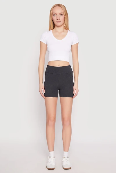 Womens Side Pocket High Waist Biker Shorts, S