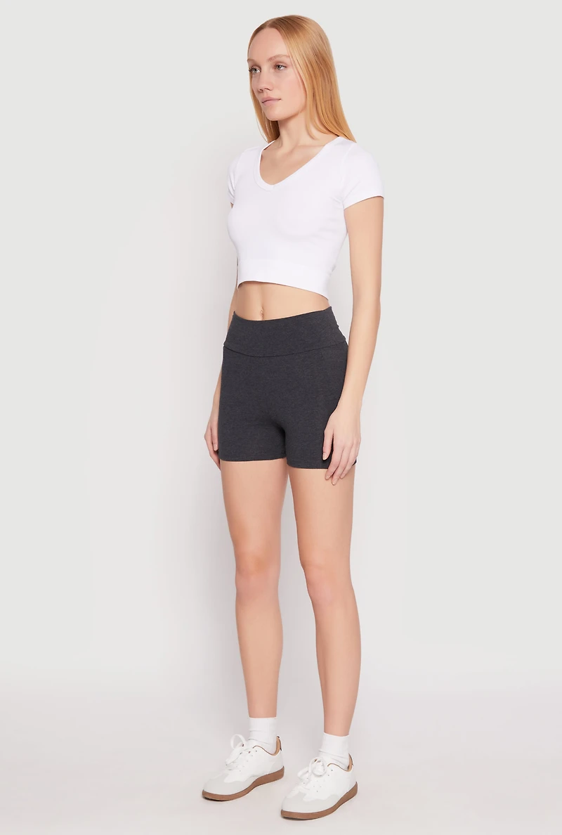 Womens Side Pocket High Waist Biker Shorts, S