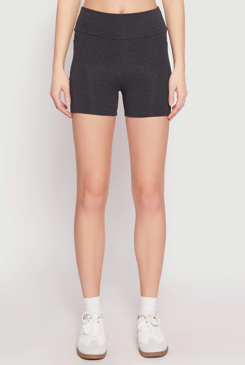 Womens Side Pocket High Waist Biker Shorts, S