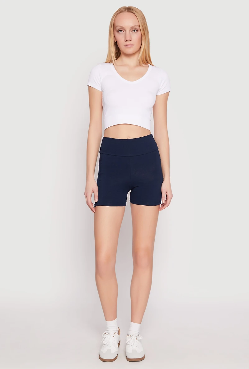 Womens Side Pocket High Waist Biker Shorts,