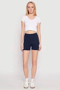 Womens Side Pocket High Waist Biker Shorts,