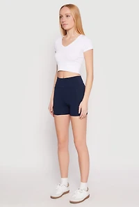 Womens Side Pocket High Waist Biker Shorts,