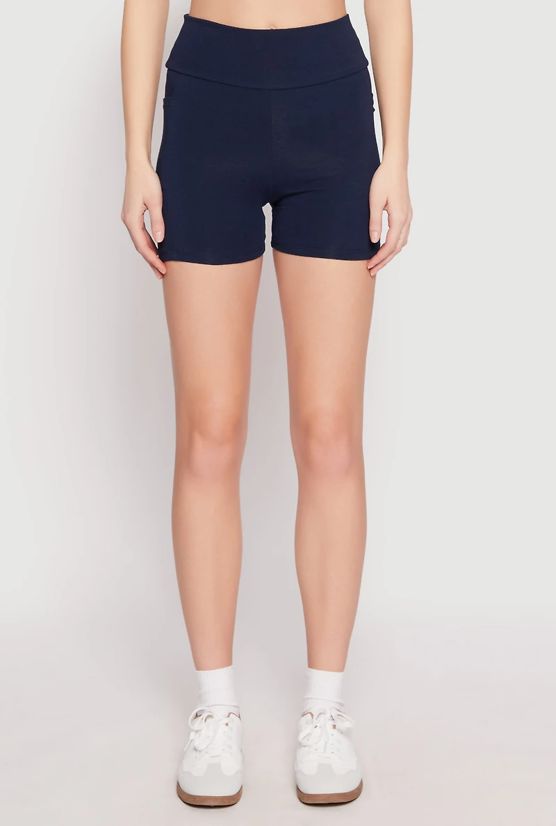 Womens Side Pocket High Waist Biker Shorts,