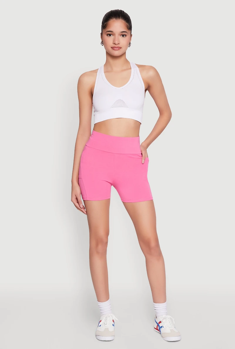 Womens Side Pocket High Waist Biker Shorts, Pink,
