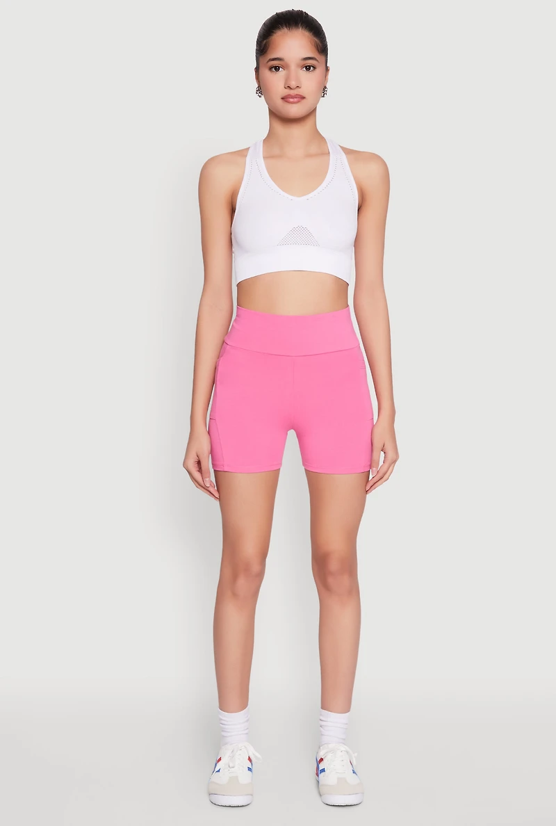 Womens Side Pocket High Waist Biker Shorts, Pink,