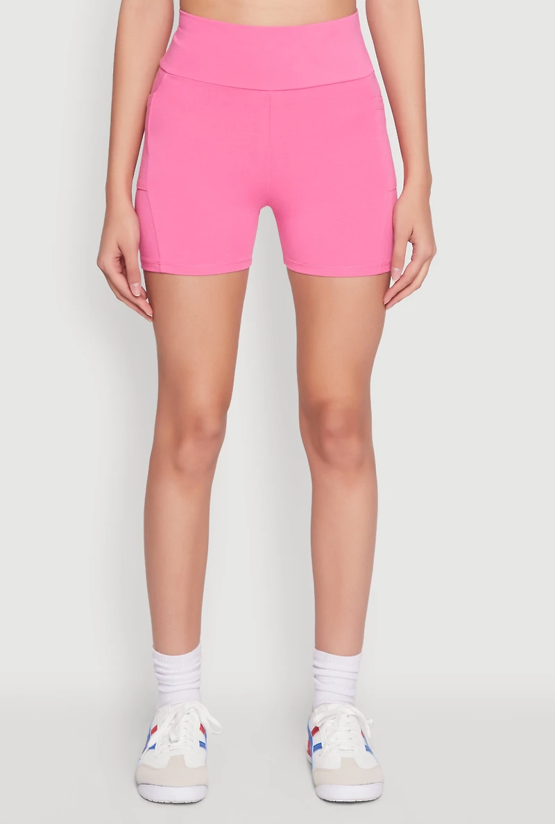 Womens Side Pocket High Waist Biker Shorts, M