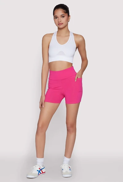 Womens Side Pocket High Waist Biker Shorts, Pink,