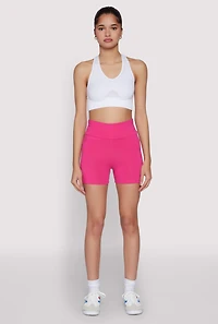 Womens Side Pocket High Waist Biker Shorts, Pink,