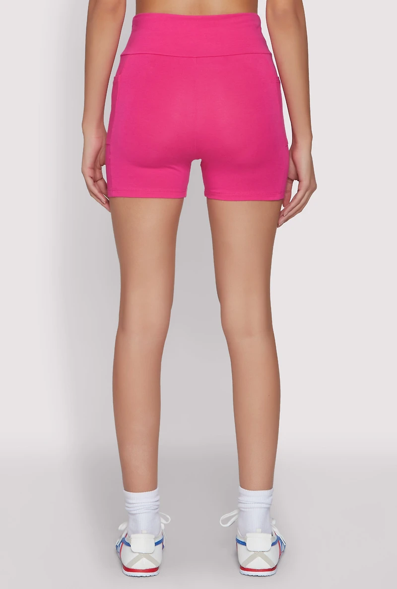 Womens Side Pocket High Waist Biker Shorts, Pink,