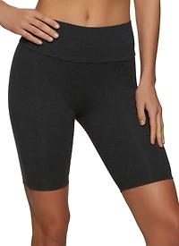 Womens Cotton Wide Waistband Biker Shorts, Grey,