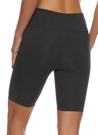 Womens Cotton Wide Waistband Biker Shorts, Grey,