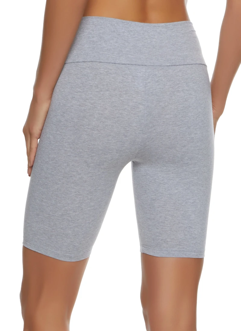 Womens Cotton Wide Waistband Biker Shorts, Grey,