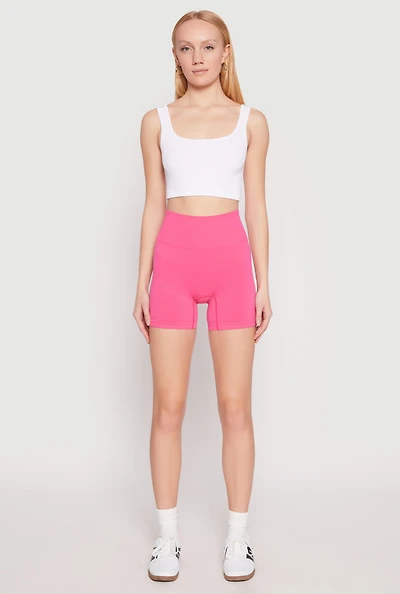 Womens Seamless High Waisted Biker Shorts, Pink, Size M-L